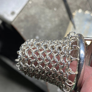silver handmade Chain Mail Chastity cage, chastity play